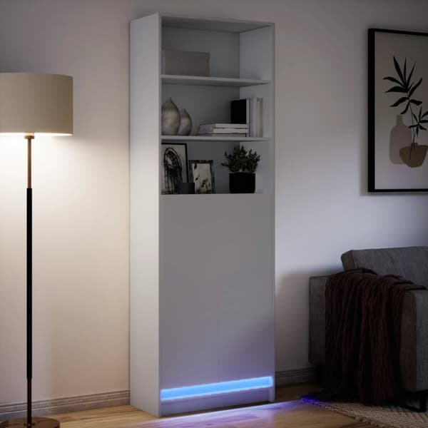 vidaXL skab med LED-lys 69x32,5x200 cm konstrueret træ hvid