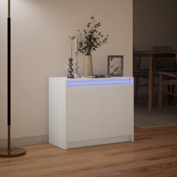 vidaXL skænk med LED-lys 72x34x61 cm konstrueret træ hvid