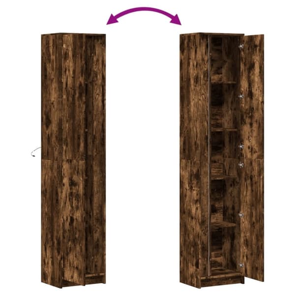 vidaXL skab med LED-lys 41,5x32,5x200 cm konstrueret træ røget eg