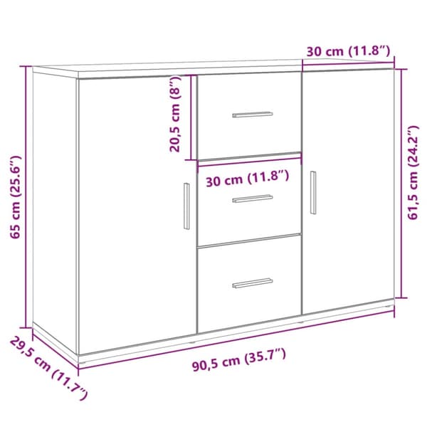 vidaXL Skänk sonoma-ek 90,5x29,5x65 cm konstruerat trä