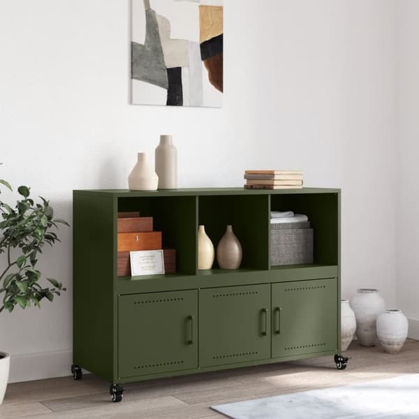 vidaXL Skjenk olivengrønn 100,5x39x72 cm stål