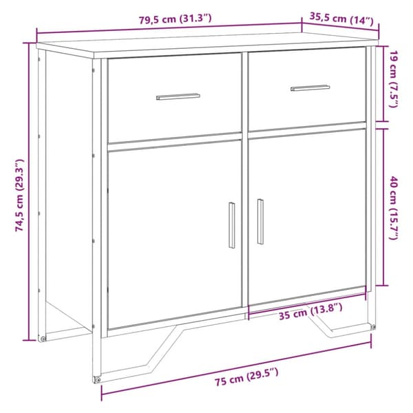 vidaXL skænk 79,5x35,5x74,5 cm konstrueret træ brun egetræsfarve