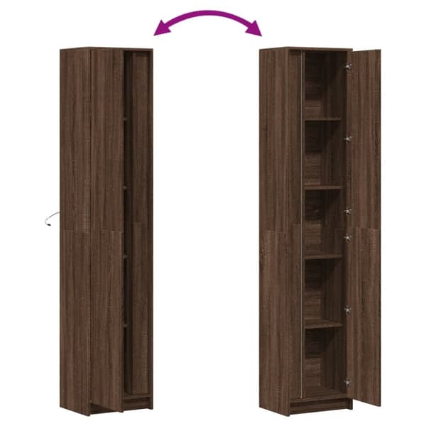 vidaXL Kaappi LED-valoilla ruskea tammi 41,5x32,5x200 cm tekninen puu