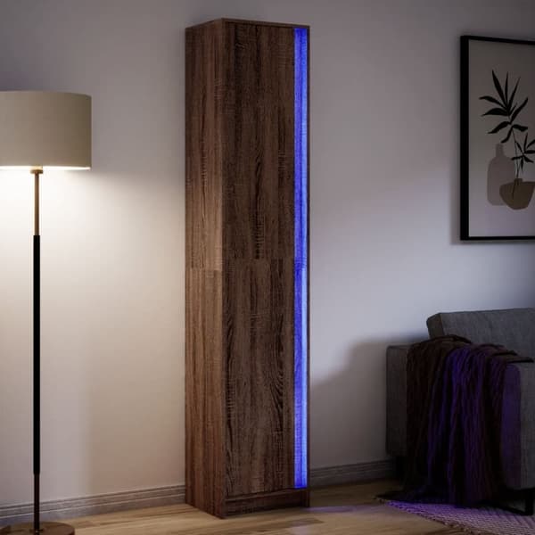 vidaXL Kaappi LED-valoilla ruskea tammi 41,5x32,5x200 cm tekninen puu