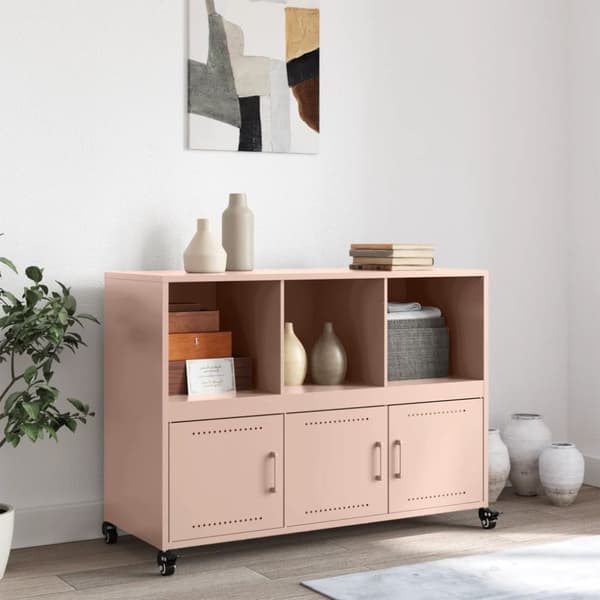 vidaXL skænk 100,5x39x72 cm stål lyserød