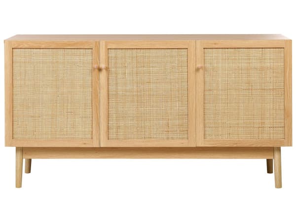 Skänk med 3 Dörrar Rotting Spånskiva Ljust Trä Furu Boho-stil Vardagsrum