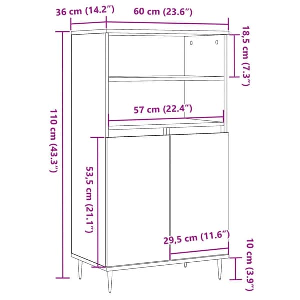 vidaXL skab 60x36x110 cm konstrueret træ gammelt træ-look