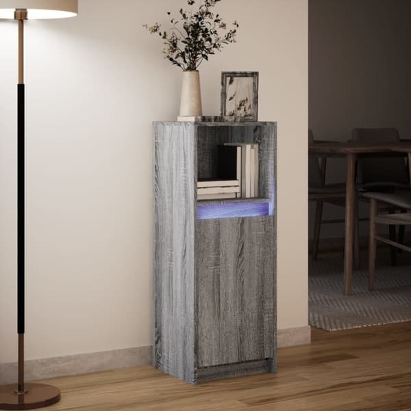 vidaXL Skänk med LED grå sonoma 38x34x100 cm konstruerat trä