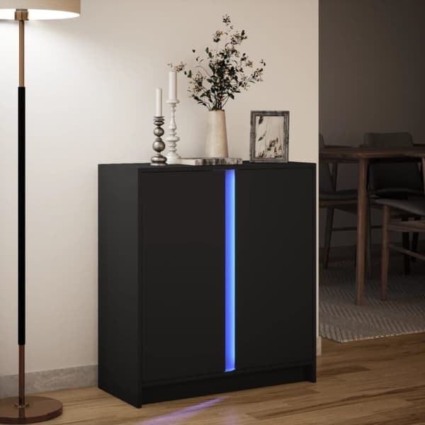 vidaXL skænk med LED-lys 77x34x85 cm konstrueret træ sort