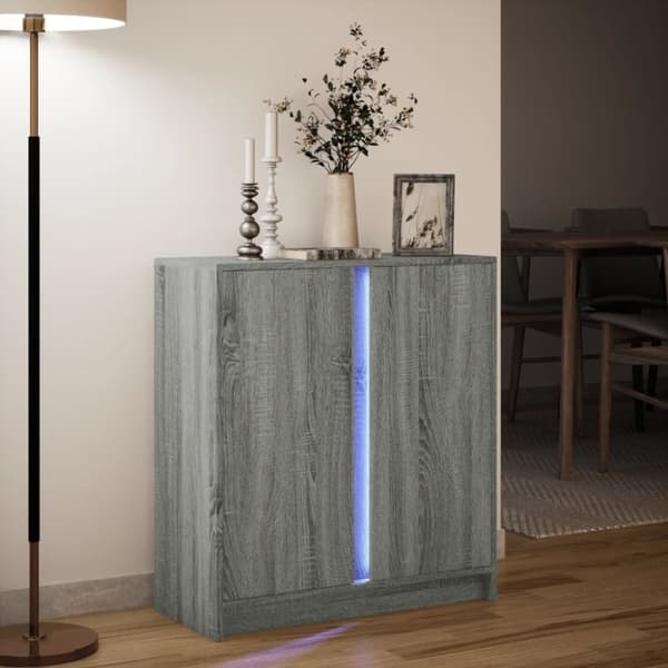 vidaXL skab med LED-lys 77x34x85 cm konstrueret træ grå sonoma-eg