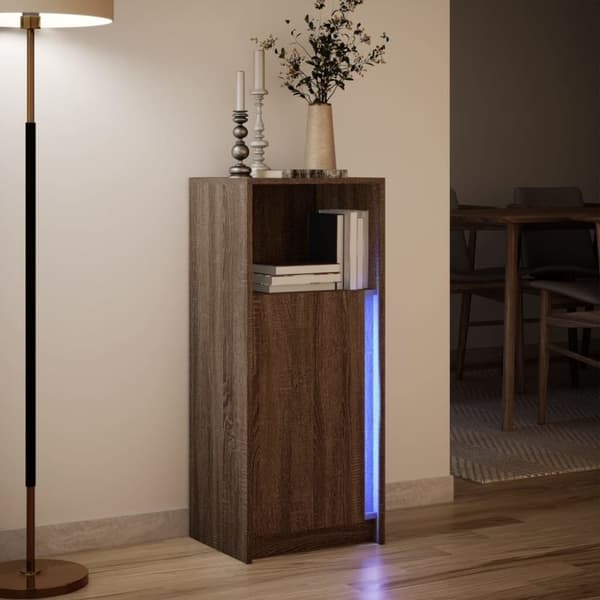 vidaXL reol med LED 42,5x34x100 cm konstrueret træ brun egetræ
