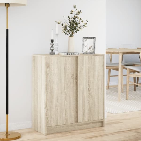 vidaXL skab med LED-lys 77x34x85 cm konstrueret træ røget egetræsfarve