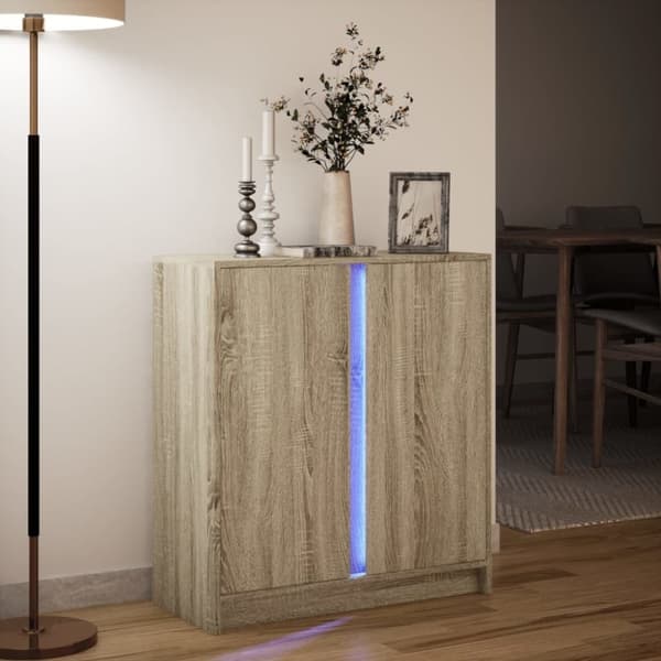 vidaXL skab med LED-lys 77x34x85 cm konstrueret træ røget egetræsfarve
