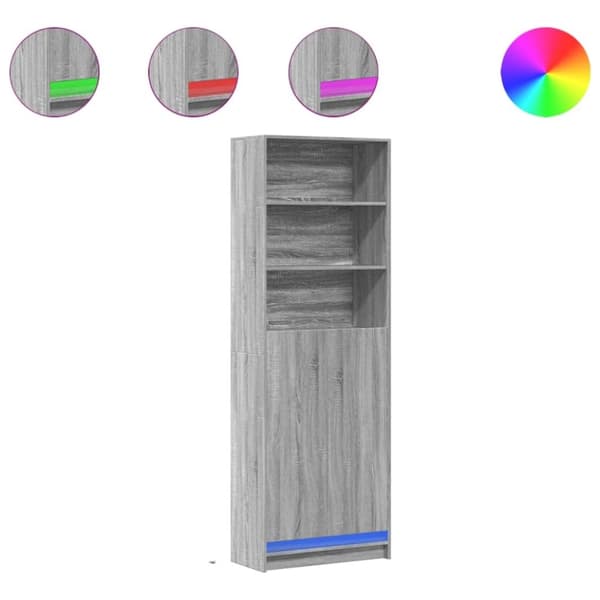 vidaXL Garderobe med LED grå sonoma 69x32,5x200 cm konstruert tre
