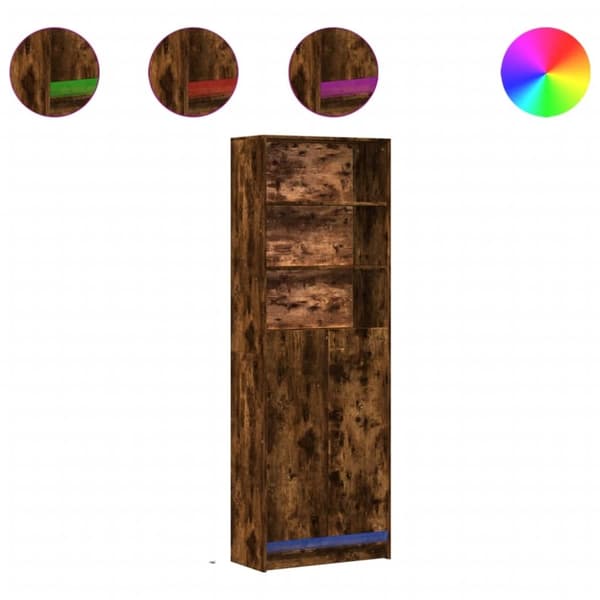 vidaXL Garderobe med LED røkt eik 69x32,5x200 cm konstruert tre