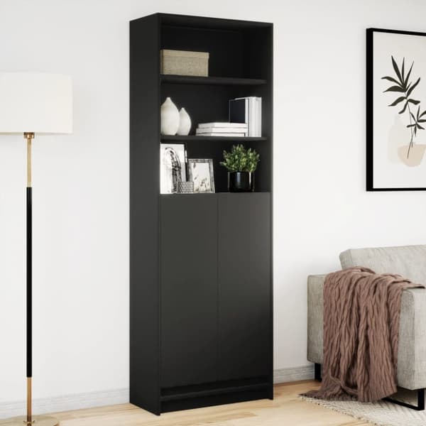 vidaXL skab med LED-lys 69x32,5x200 cm konstrueret træ sort