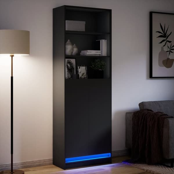 vidaXL skab med LED-lys 69x32,5x200 cm konstrueret træ sort