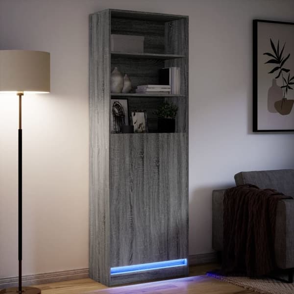 vidaXL skab med LED-lys 69x32,5x200 cm konstrueret træ grå sonoma-eg