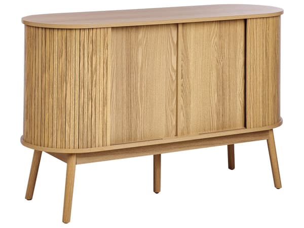 Kommode lyst træ MDF 6 skuffer 2 par skydelåger træben skydelåger