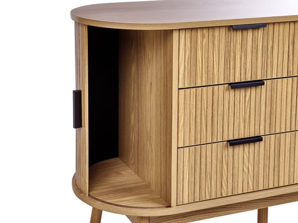 Kommode lyst træ MDF 6 skuffer 2 par skydelåger træben skydelåger