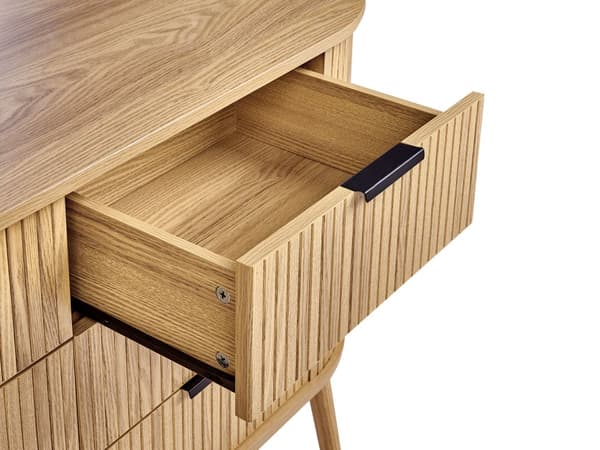 Kommode lyst træ MDF 6 skuffer 2 par skydelåger træben skydelåger