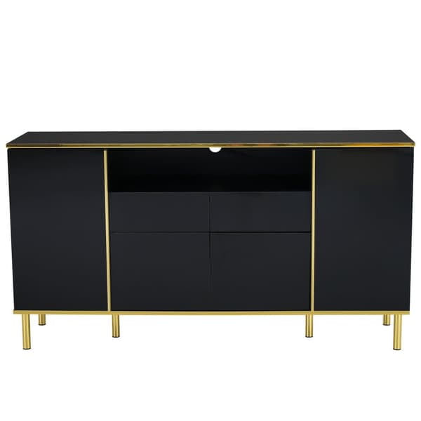 Skænk med LED - 4 låger 2 skuffer - Blank finish - Moderne stil - Sort