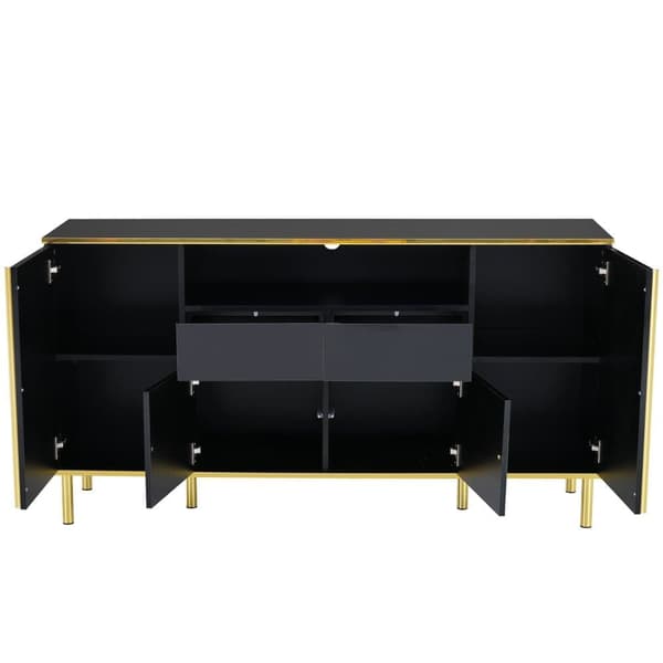 Skænk med LED - 4 låger 2 skuffer - Blank finish - Moderne stil - Sort
