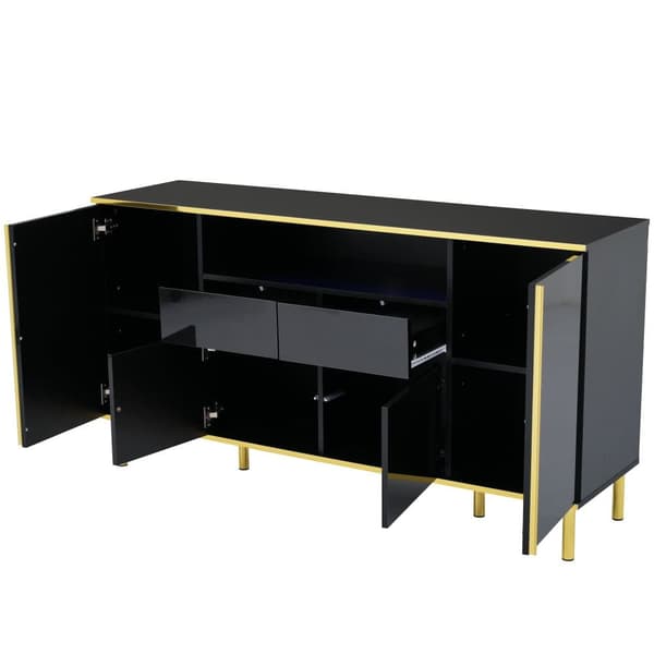 Skænk med LED - 4 låger 2 skuffer - Blank finish - Moderne stil - Sort