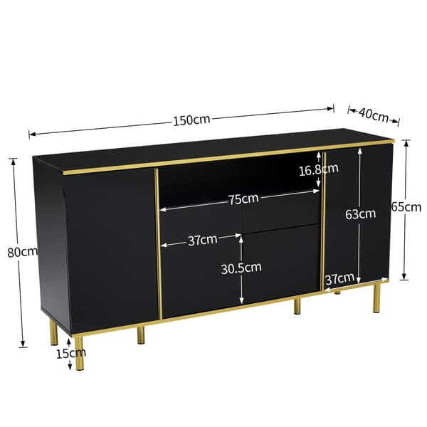 Skænk med LED - 4 låger 2 skuffer - Blank finish - Moderne stil - Sort