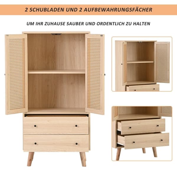 Highboard - 2 ovea ja 2 laatikkoa - maalaistyyli - luonnollinen