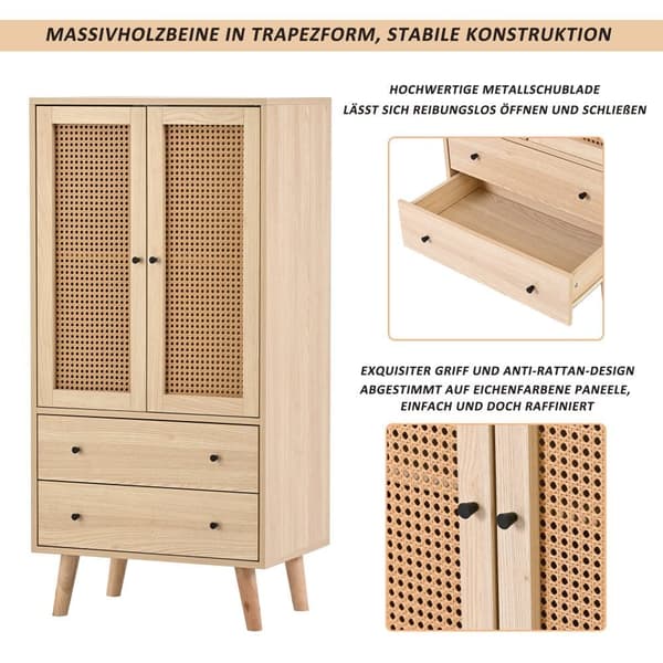 Highboard - 2 ovea ja 2 laatikkoa - maalaistyyli - luonnollinen