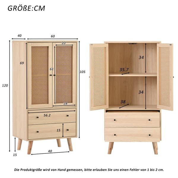 Highboard - 2 ovea ja 2 laatikkoa - maalaistyyli - luonnollinen