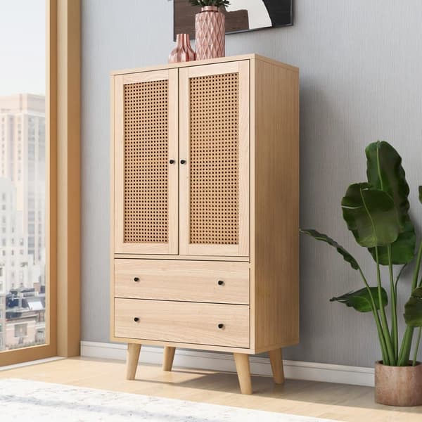 Highboard - 2 ovea ja 2 laatikkoa - maalaistyyli - luonnollinen