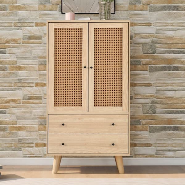 Highboard - 2 ovea ja 2 laatikkoa - maalaistyyli - luonnollinen