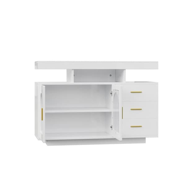Sideboard 、 köksskåp med LED - 3 lådor och 2 dörrar - Vit