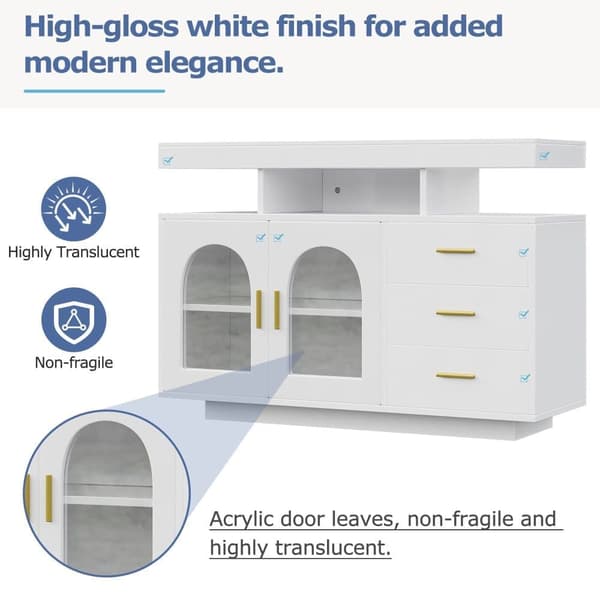 Sideboard 、 köksskåp med LED - 3 lådor och 2 dörrar - Vit