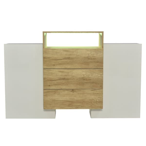 Låg skänk med LED - 2 dörrar 3 lådor - natur & vit
