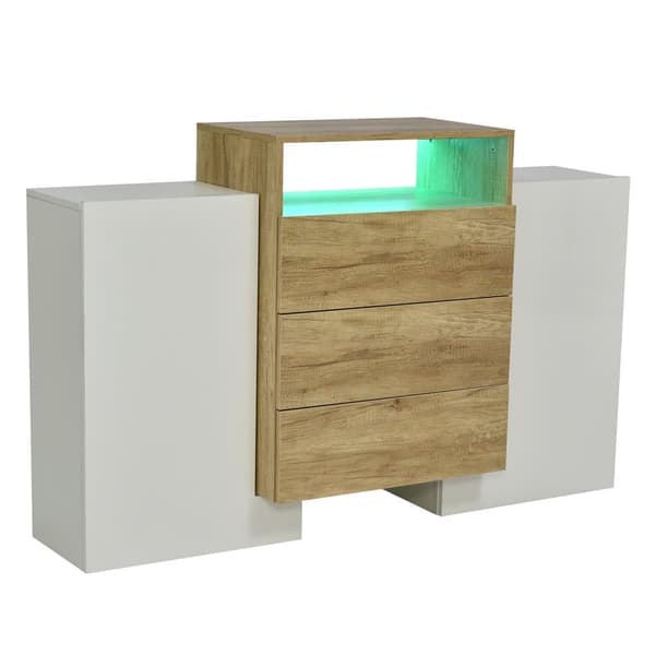 Låg skänk med LED - 2 dörrar 3 lådor - natur & vit