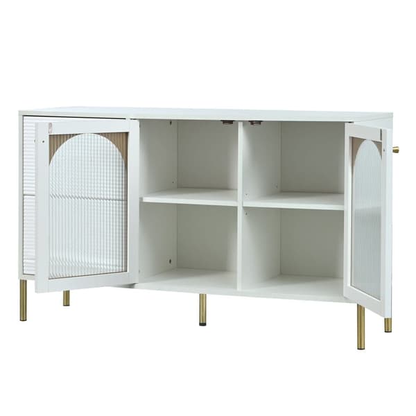 120cm sideboard med 2 glasdörrar och 2 lådor - skiva med marmoreffekt - förgyllda ben - Vit