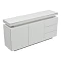 Miniatyrbillede 6 af 11: Moderne højglans skænk med LED-belysning – Hvid til stuen – 2 låger, 3 skuffer, uden greb – 140x35x72,5 cm