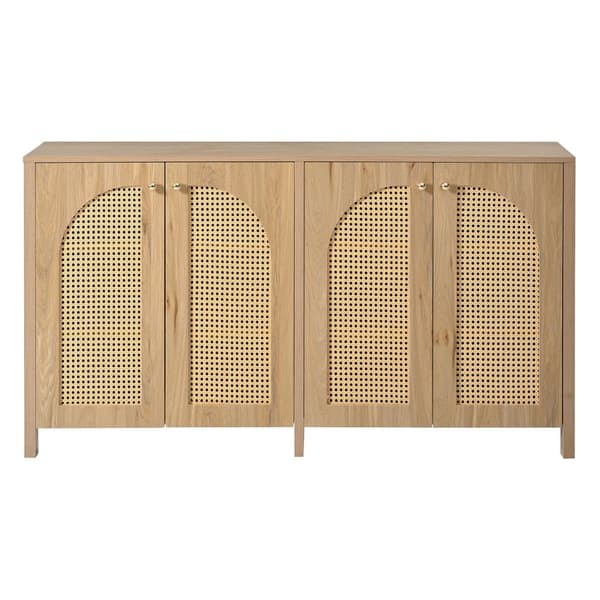 Moderne skænk med justerbare hylder - rattanlåger - MDF - Natural