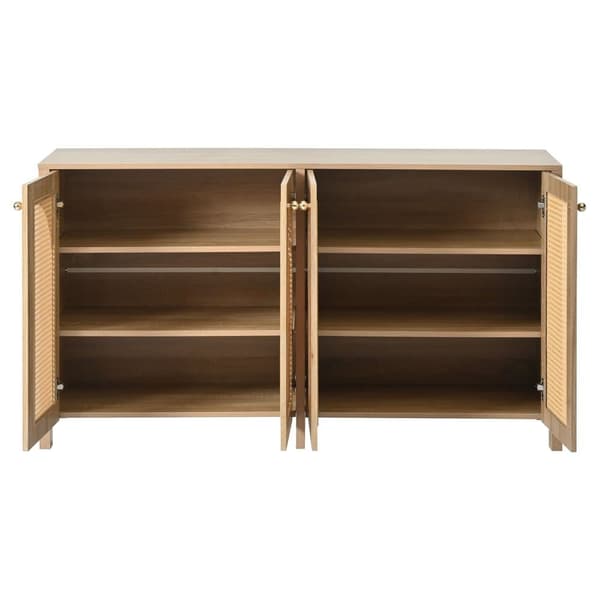 Moderne skænk med justerbare hylder - rattanlåger - MDF - Natural