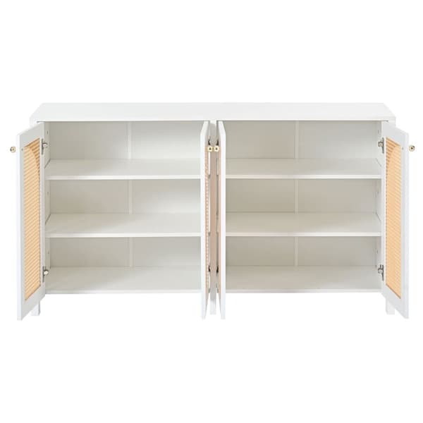 Moderne skænk med justerbare hylder - rattanlåger - MDF - hvid