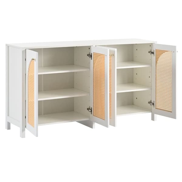 Moderne skænk med justerbare hylder - rattanlåger - MDF - hvid