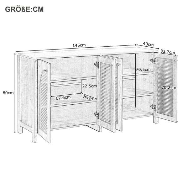 Modernt sideboard med justerbara hyllor - rottingdörrar - MDF - Vit