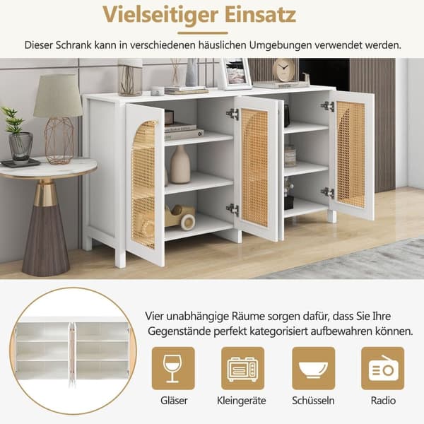 Modernt sideboard med justerbara hyllor - rottingdörrar - MDF - Vit