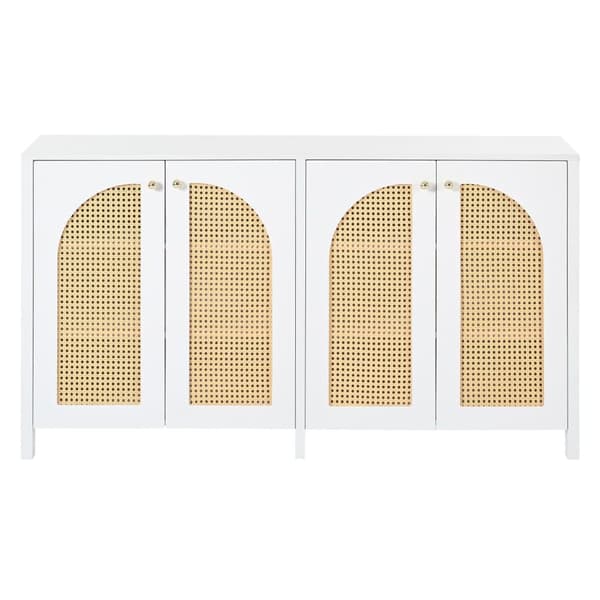 Moderne skænk med justerbare hylder - rattanlåger - MDF - hvid