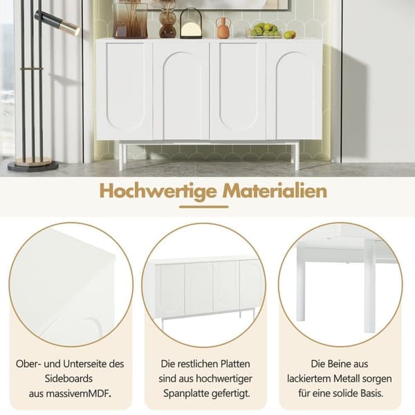 Moderne skænk med justerbare hylder - buede låger - MDF - hvid