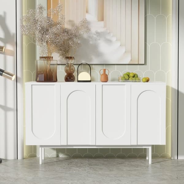 Moderne skænk med justerbare hylder - buede låger - MDF - hvid