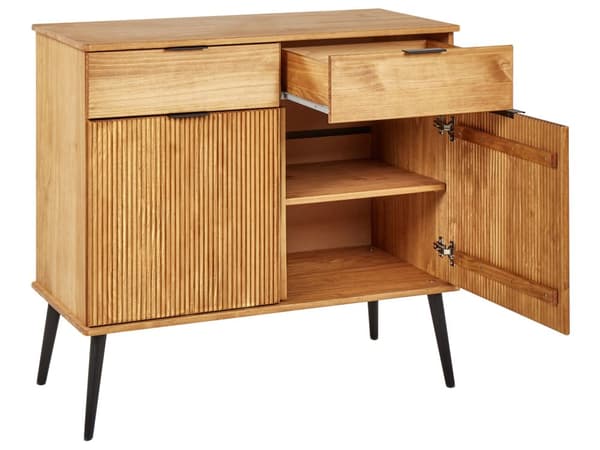 Kommode Lyst Træ og Grå 3 Skuffer Skab Metal Base Industrielt Moderne Design